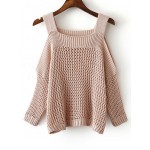 Pink Cold Open Shoulder Gigot Long Sleeves Knitted Sweater