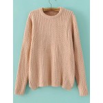 Pink Round Neck Knitted Winter Sweater