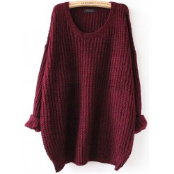 Red Round Neck Batwing Loose Knit Sweater