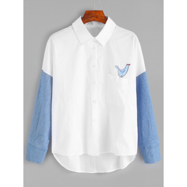 White Bird Blue Arm Long Sleeve Shirt