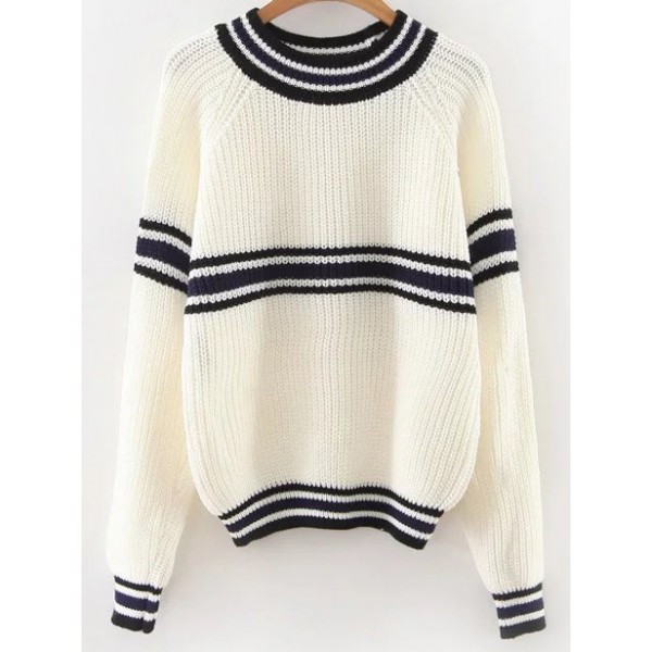 White Black Stripes Lines Long Sleeves Sweater