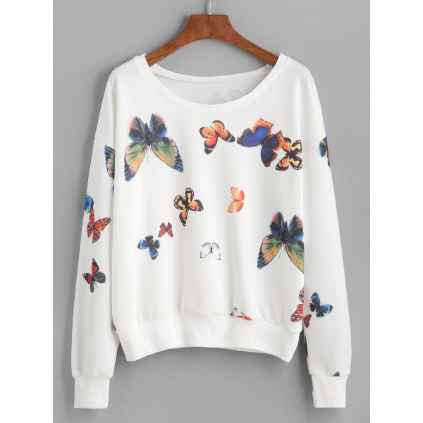 White Butterfly Long Sleeves Sweatshirt