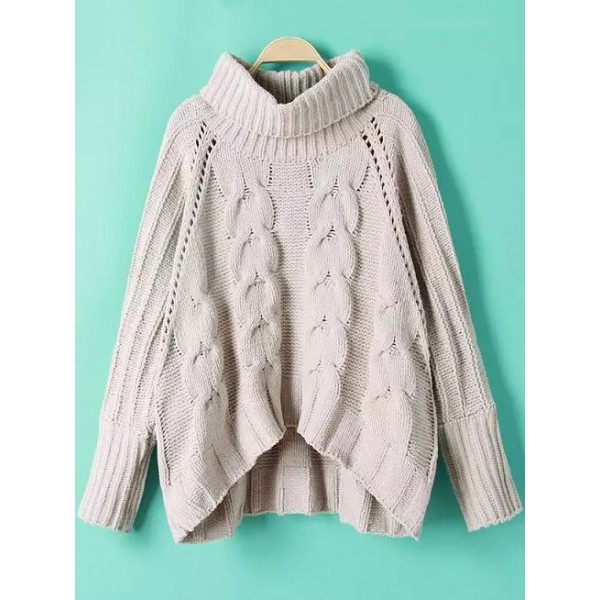 White Cable Knit Turtleneck Long Sleeves Loose Sweater