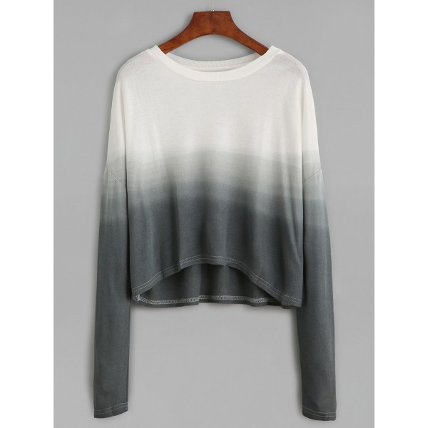 White Grey Contrast Loose Shoulder Sweater