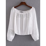 White Long Sleeves Crochet Bohemian Cotton Blouse Shirt