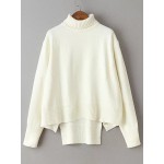White Turtleneck Long Sleeves Loose Winter Sweater