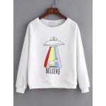 White UFO Rainbow Unicorn Believe Long Sleeves Sweatshirt