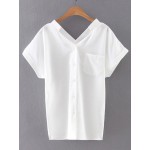 White V Neck Short Rolled Sleeves Top Shirt Blouse