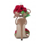 Khaki Red Roses Suede High Stiletto Heels Pumps Strappy Gladiator Goddess Sandals Shoes