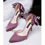 Purple Satin Back Giant Bow Diamonte Bridal Point Head High Stiletto Heels Shoes