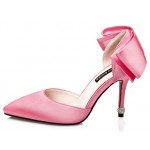 Pink Satin Back Giant Bow Diamonte Bridal Point Head High Stiletto Heels Shoes