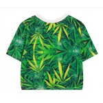 Green Hemp Leaves Damn Funky Cropped Short Sleeves Tops T Shirt