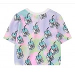 Blue Rainbow Damn Milk  Harajuku Funky Cropped Short Sleeves Tops T Shirt