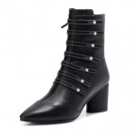 Black Pointed Head High Top Lace Up Punk Rock Gothic High Heels Boots Shoes