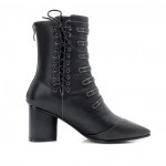 Black Pointed Head High Top Lace Up Punk Rock Gothic High Heels Boots Shoes