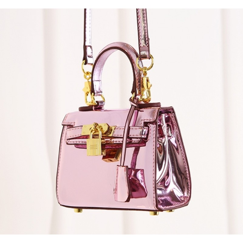 Pink Gold Padlock Mini Boston Doctor Handbag Cross Body Strap Bag