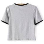 Grey Alien Embroidery Cropped Short Sleeves T Shirt Top