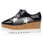 Black Sheer Stars Lace Up Platforms Wedges Oxfords Shoes