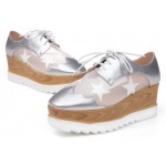 Silver Sheer Stars Lace Up Platforms Wedges Oxfords Shoes