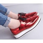 Red Patent Metallic Shiny Leather Lace Up Baroque Platform Oxfords Shoes Sneakers