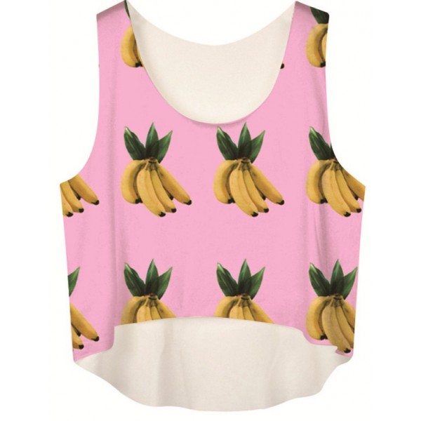 Pink Yellow Bananas Cropped Sleeveless T Shirt Cami Tank Top 