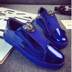 Blue Metallic Mirror Shiny Emblem Mens Sneakers Loafers Shoes