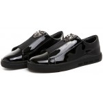 Black Patent Glossy Mirror Shiny Emblem Mens Sneakers Loafers Shoes