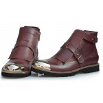 Burgundy Metal Cap Punk Rock Leather High Top Mens Oxfords Boots Shoes