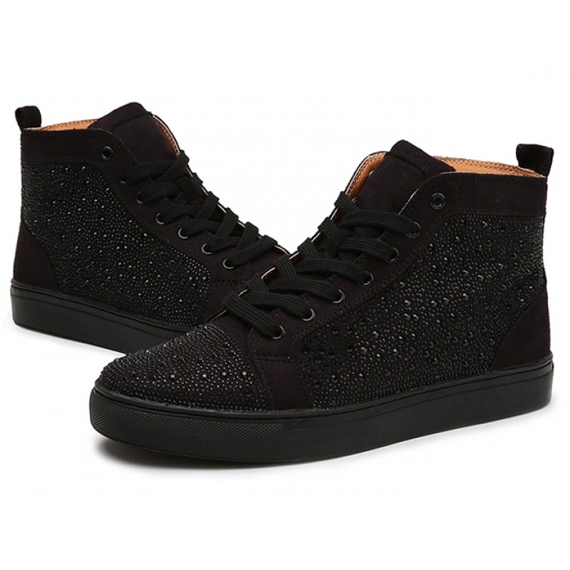 N° D2192X Crystal Studded Hi-Top Sneaker - Black Black / EU 39 US 6.5