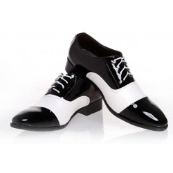Black White Patent Pointed Head Lace Up Mens Oxfords Dress Shoes
