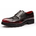 Burgundy Leather Glitter Metal Studs Lace Up Mens Oxfords Dress Shoes