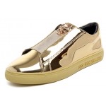 Gold Metallic Mirror Shiny Emblem Mens Sneakers Loafers Shoes