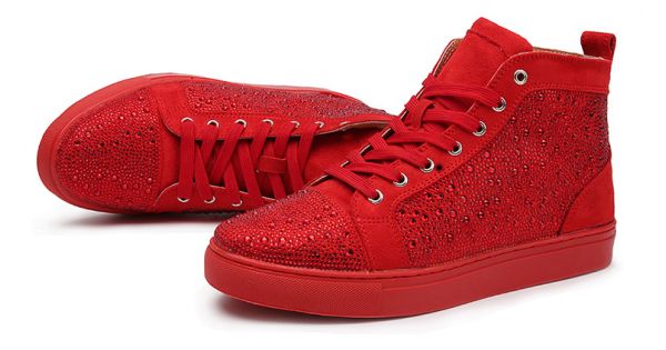 Luxury Brand Diamonds Crystal Leather Red Soles Low Tops Tennis