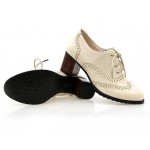Cream Lace Up Vintage High Heels Oxfords Dress Shoes