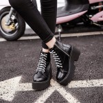 Black White Lace Up Punk Rock Chunky Block Platforms Dress Shoes Boots