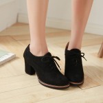 Black Suede Old School Vintage Lace Up High Heels Women Oxfords Shoes