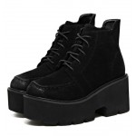 Black Suede Lace Up Chunky Block Platforms Oxfords Dress Shoes Boots