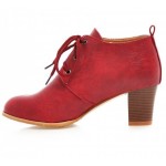 Red Lace Up Vintage High Heels Oxfords Dress Shoes
