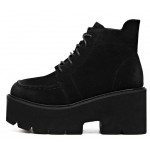 Black Suede Lace Up Chunky Block Platforms Oxfords Dress Shoes Boots