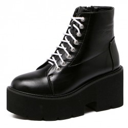 Black White Lace Up Punk Rock Chunky Block Platforms Dress Shoes Boots