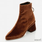 Brown Velvet Pointed Head Gold Ring Chelsea Ankle Boots Heels Shoes