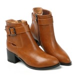 Brown Leather Pointed Head Punk Rock Chelsea Ankle Boots Heels Shoes