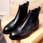 Black Vintage Leather Chelsea Ankle Boots Flats Shoes