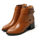 Brown Leather Pointed Head Punk Rock Chelsea Ankle Boots Heels Shoes