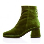 Green Olive Velvet Pointed Head Gold Ring Chelsea Ankle Boots Heels Shoes