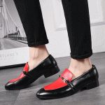 Red Black Horsebit Blunt Head Mens Oxfords Loafers Dress Shoes Flats