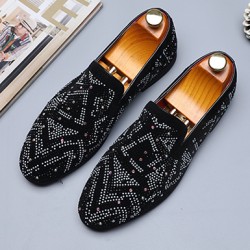 Black Suede Diamantes Bling Bling Punk Rock Mens Loafers Flats Dress Shoes