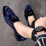 Blue Navy Velvet Bow Mens Oxfords Flats Loafers Dappermen Dress Shoes