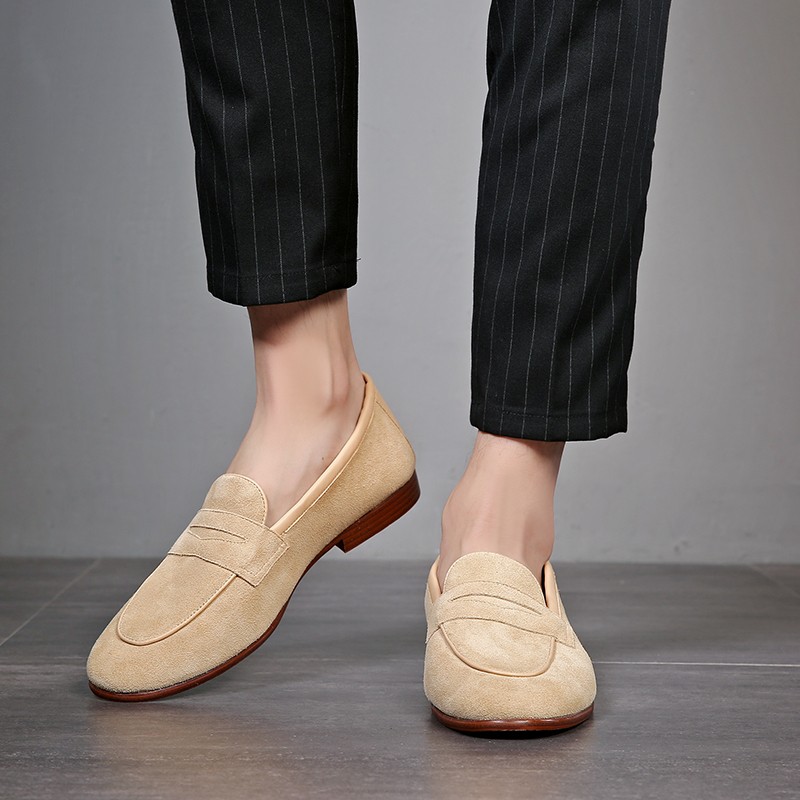 Beige Suede Mens Oxfords Flats Loafers 