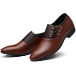 Brown Leather Side Lace Up Oxfords Flats Business Dress Shoes